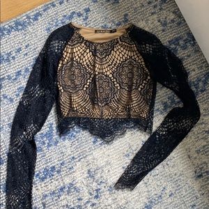 For Love & Lemons black knit crop top